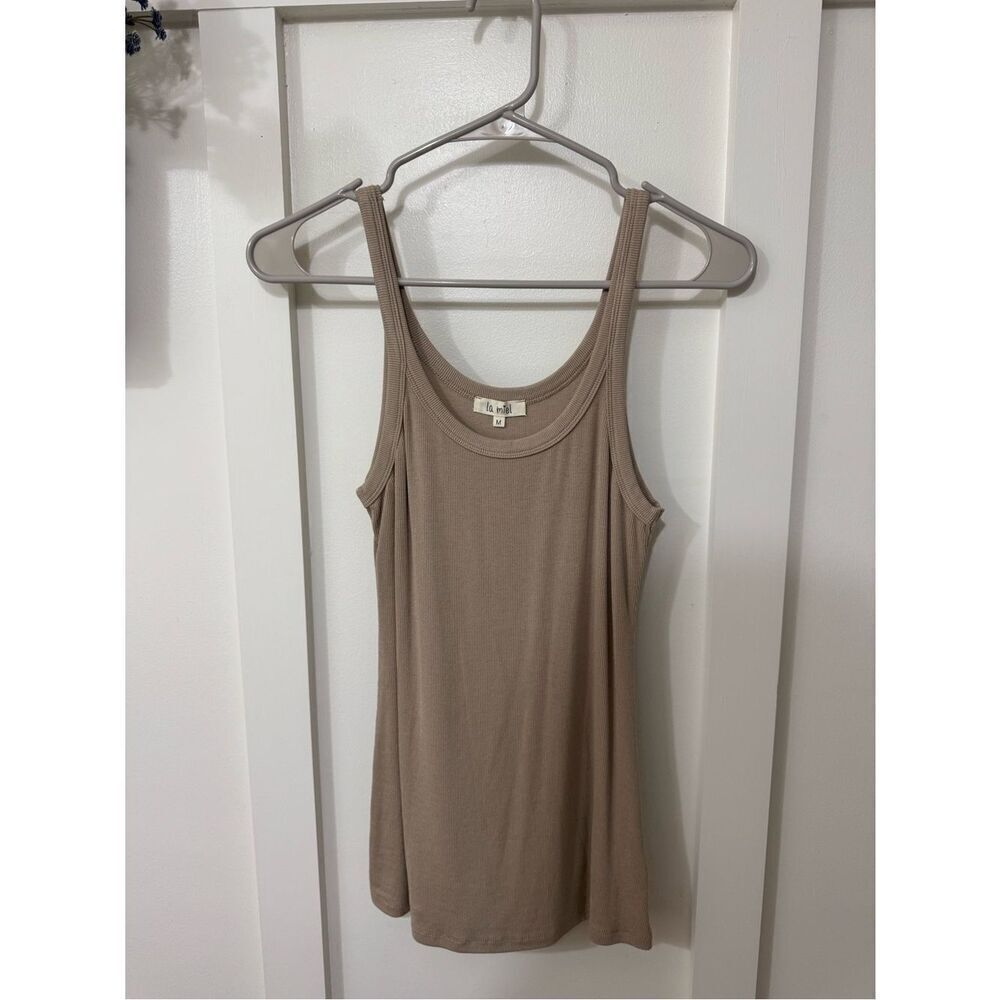 LA MIEL Scoop Neck Ribbed Tank Top - Taupe